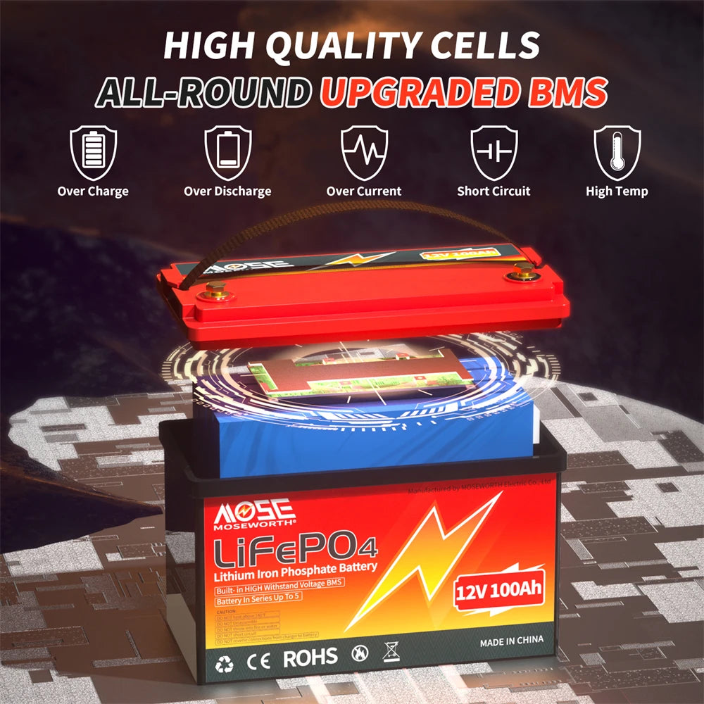 12.8V 100Ah LiFePO4 Lithium Battery with 100A BMS Rechargeable Deep Cycle SLA AGM GEL Battery