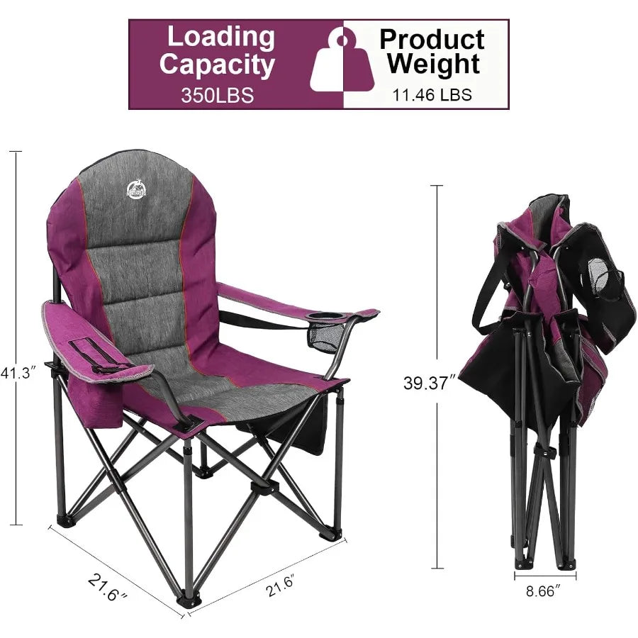 Oversized Portable Chair Full Padded Folding Chair Support 350 LBS Heavy Duty Lawn Chair