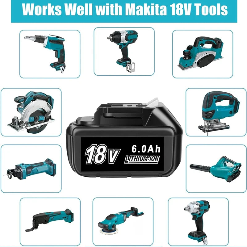 Makita Rechargeable Power Tool Battery, LED Lithium-ion, 6.0 Ah 18V LXT BL1860B BL1860BL1850 BL1830