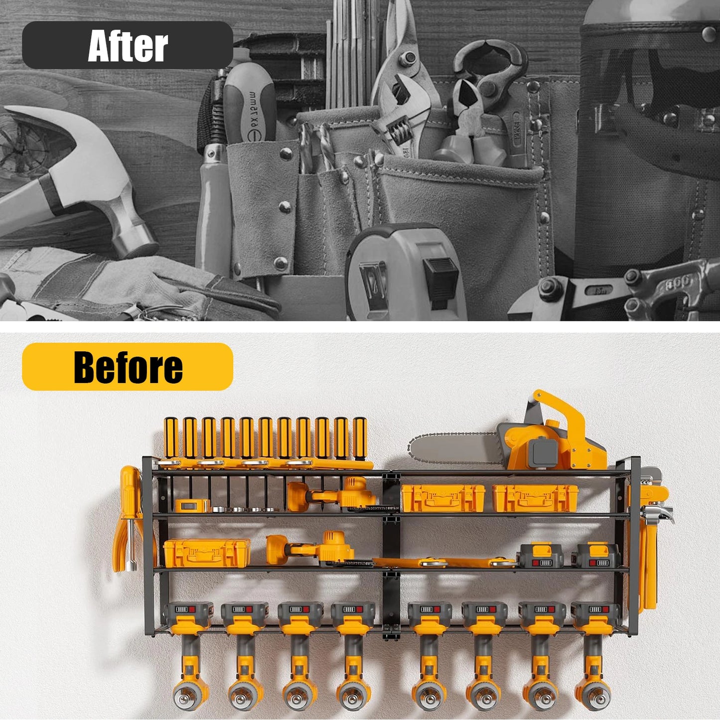 Power Tool Organizer-8 Drill Holder Wall Mount,4 Layer Heavy Duty Metal Power Tool Storage Rack