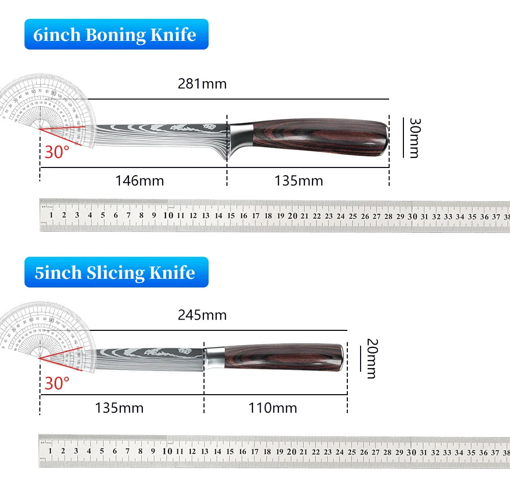 Kitchen Knives 7CR17 440C Stainless Steel Knife Laser Damascus Pattern - My Store