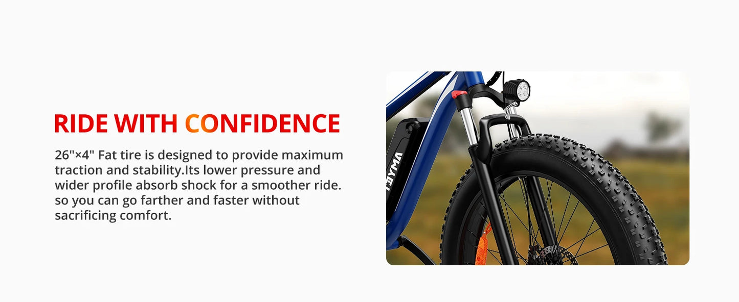AMYET EB26 Electric Bike for Adults 1000W Electric Bicycle 48V 15AH/26" Fat Tire Mountain 31mph