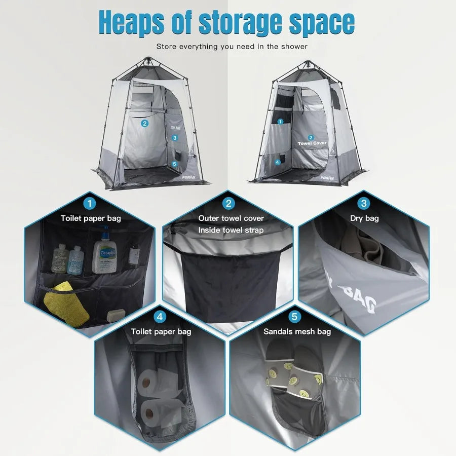 Camping Shower Tent Deluxe Changing Room Easy Set Up Privacy Shelter Large Toilet Tent w/Floor Drain