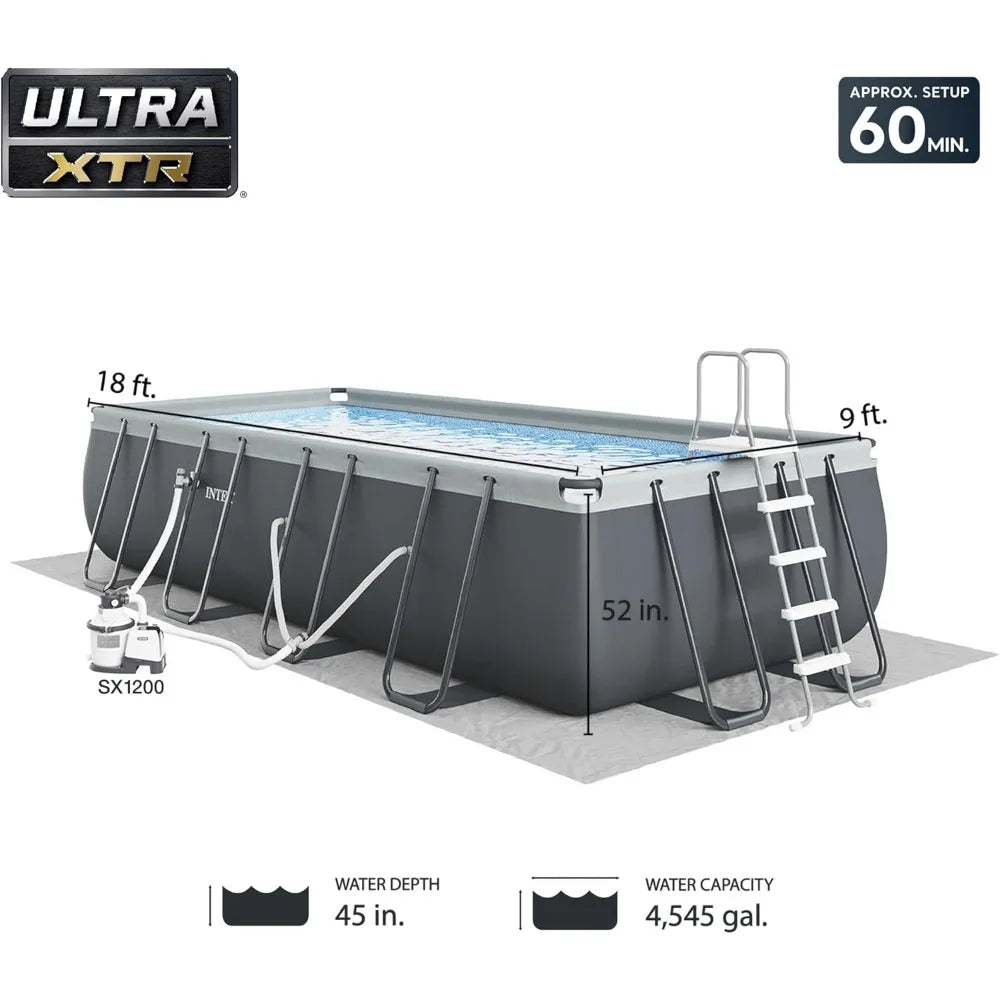 26355EH Ultra XTR Deluxe Rectangular above Ground Swimming Pool Set: 18ft x 9ft x 52in