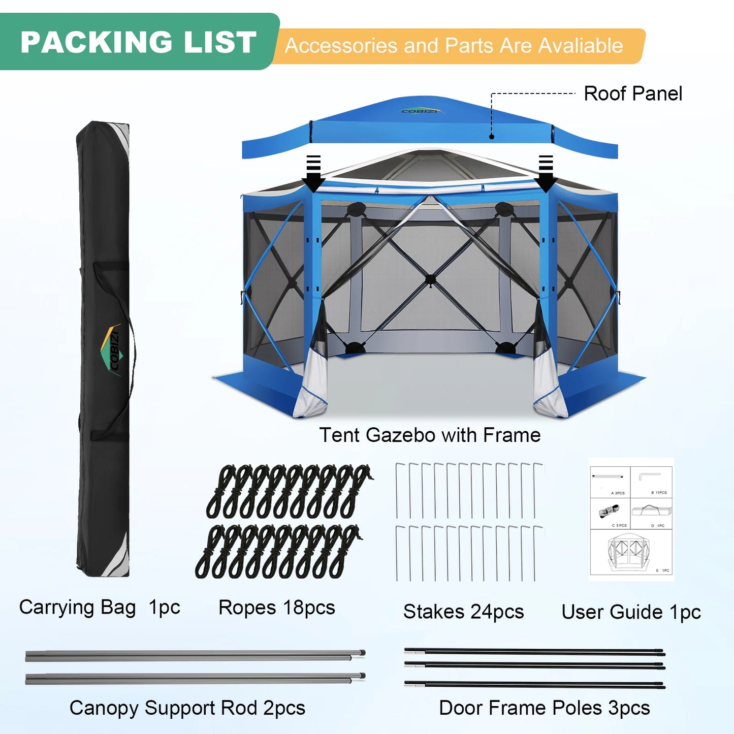 Pop Up Gazebo 12'x12' 6-Sided Screen House Tent for Camping, Instant Stargazing Gazebo Canopy