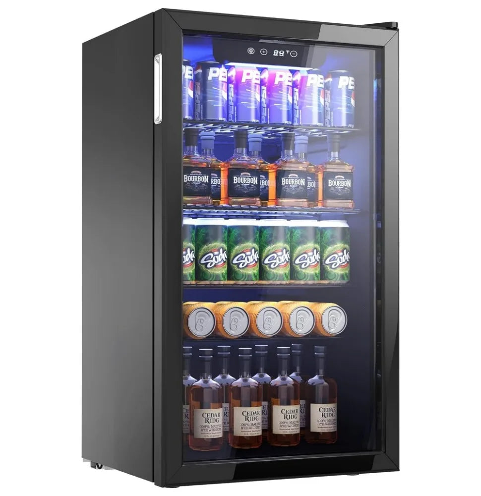 Beverage Refrigerator Cooler - 126 Can Mini Fridge with Glass Door for Soda Beer or Wine