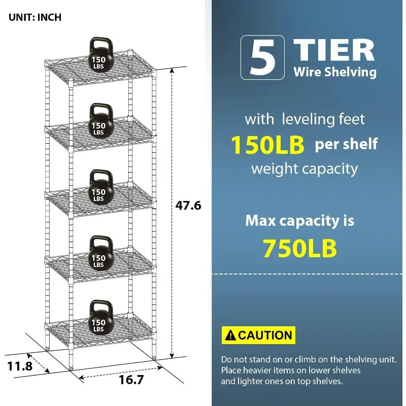 Storage Shelves 2100Lbs Capacity, 6-Shelf on Casters 48" L×18" W×72" H Commercial Wire Shelving Unit