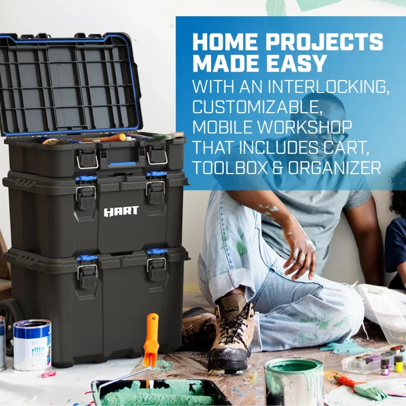 HART 7 Parts Modular Organization Storage Large Tool Box Portable Mobile Toolbox