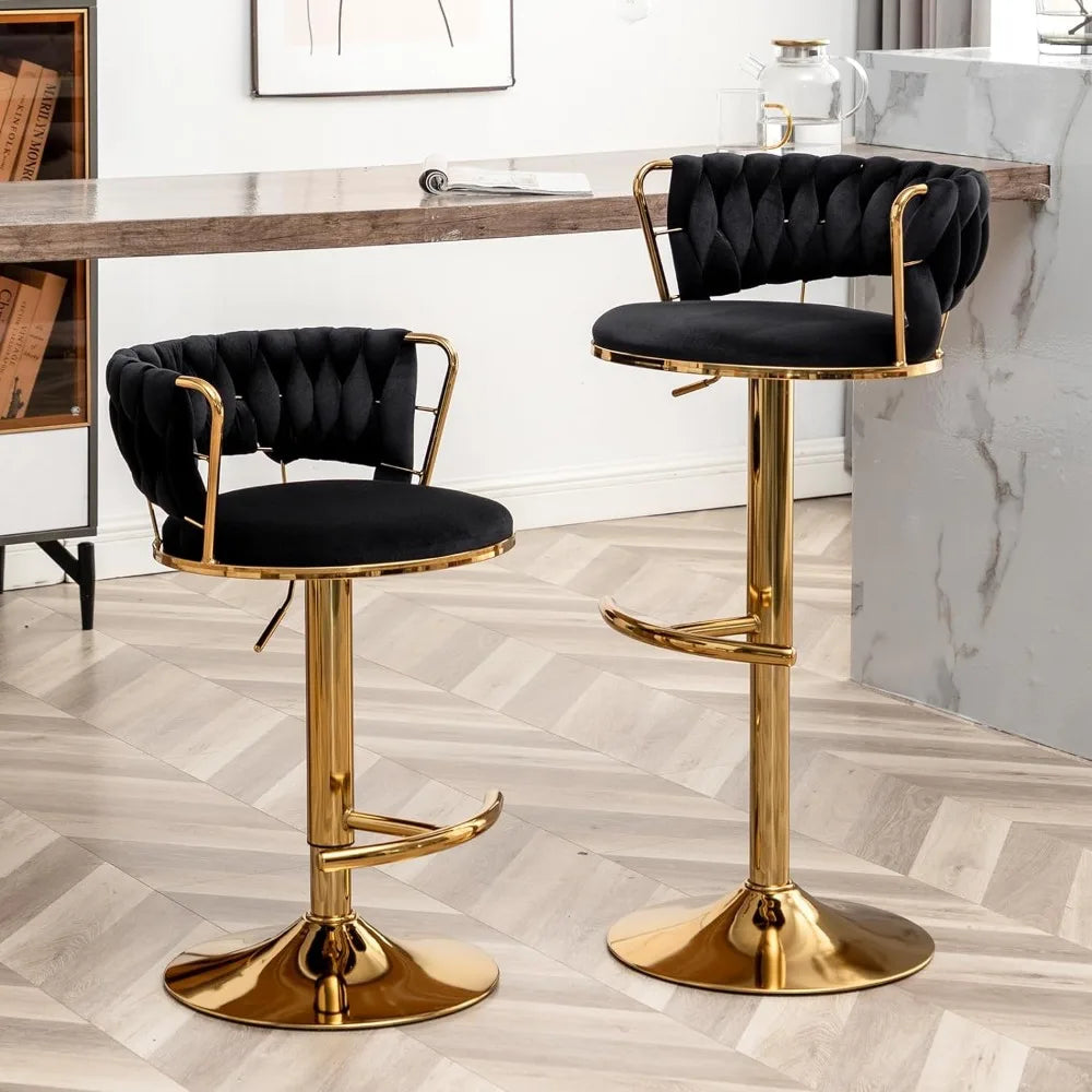 Gold Bar 4 Stools, Counter Height Bar Stools w/Low Back, Velvet Adjustable Height Barstool 360°