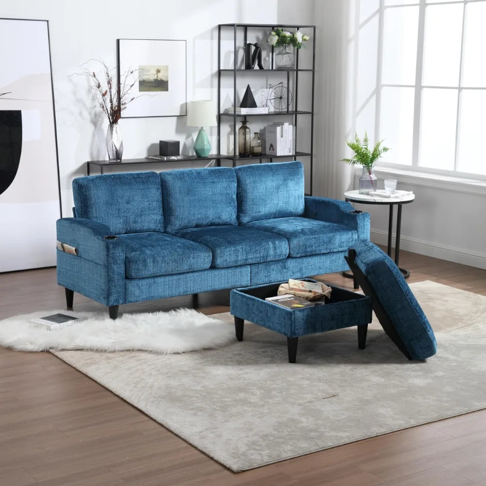 2024 New L-Shaped United Sofa with Storage Ottoman and Armrests,Modern Wood Cozy Sectional Couch