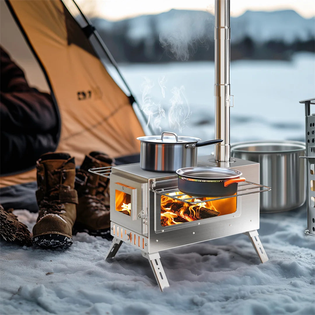 Hot Tent Stove, unho Wood Burning Stove, Portable Wood Stove with 6 Stainless Chimney Pipes
