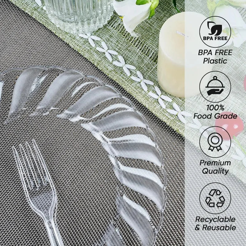 100 Count Clear Plastic Plates 9 Inch, Disposable Heavy Duty Plastic Dinner Plates- Premium Hard