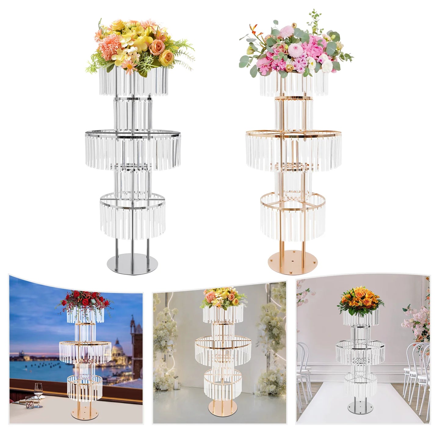 5 Tiers Gold/Silver Wedding Centerpieces Flower Stand Vase Centerpiece Acrylic Flower Stand
