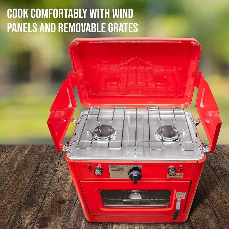 Hike Crew Gas Camping Oven w/Carry Bag | CSA Approved Portable Propane-Powered 2-Burner Stove & Oven