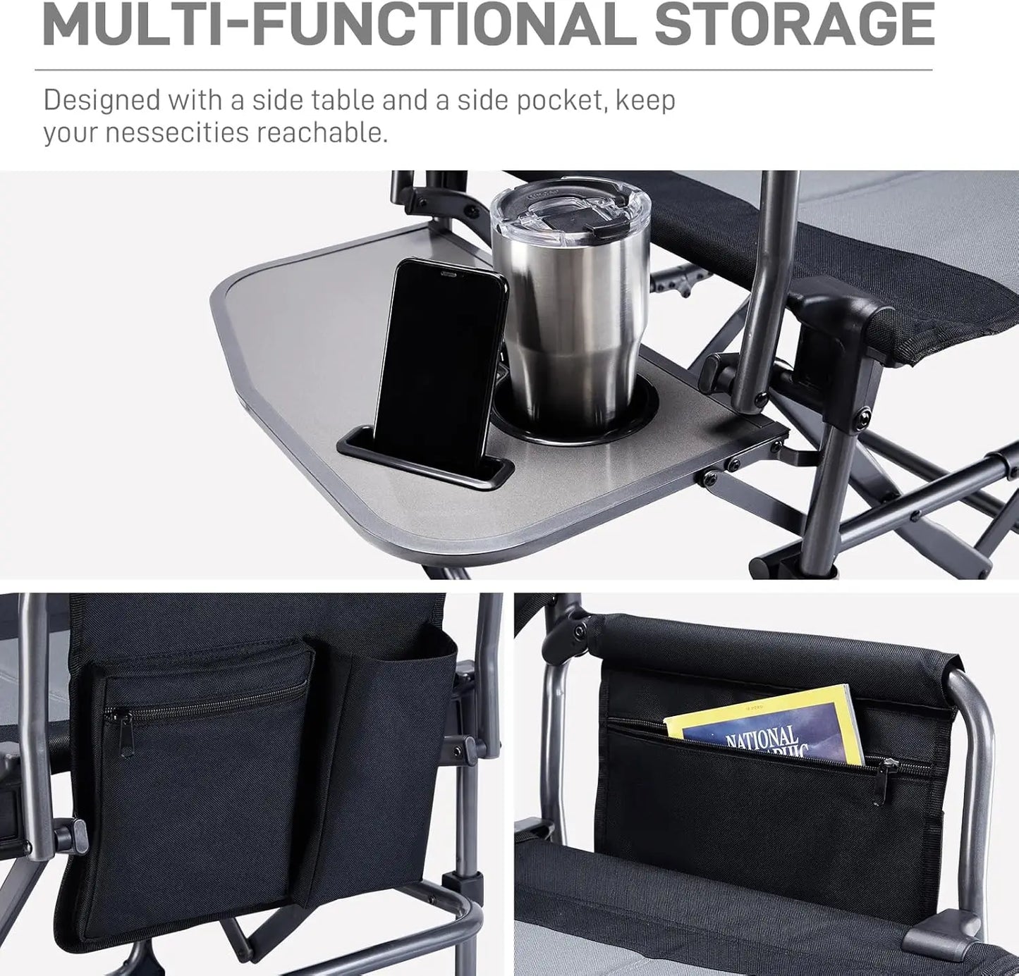 Camping Directors' Chair with Side Table, Portable Folding with Compact Size, Heavy Duty Lawn Chair