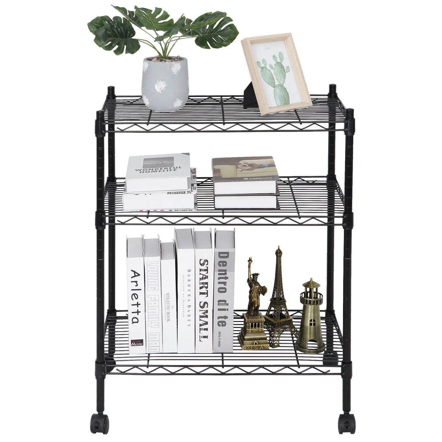 3 Tier Unit Shelving Metal Wire Rack Organizer Adjustable Shelve with 4 Wheels United States