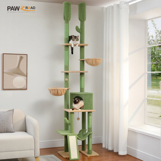 Cactus Cat Tree Floor to Ceiling 7 Tiers Climbing Tree w/ Cozy Hammocks and Condos 5 Platforms