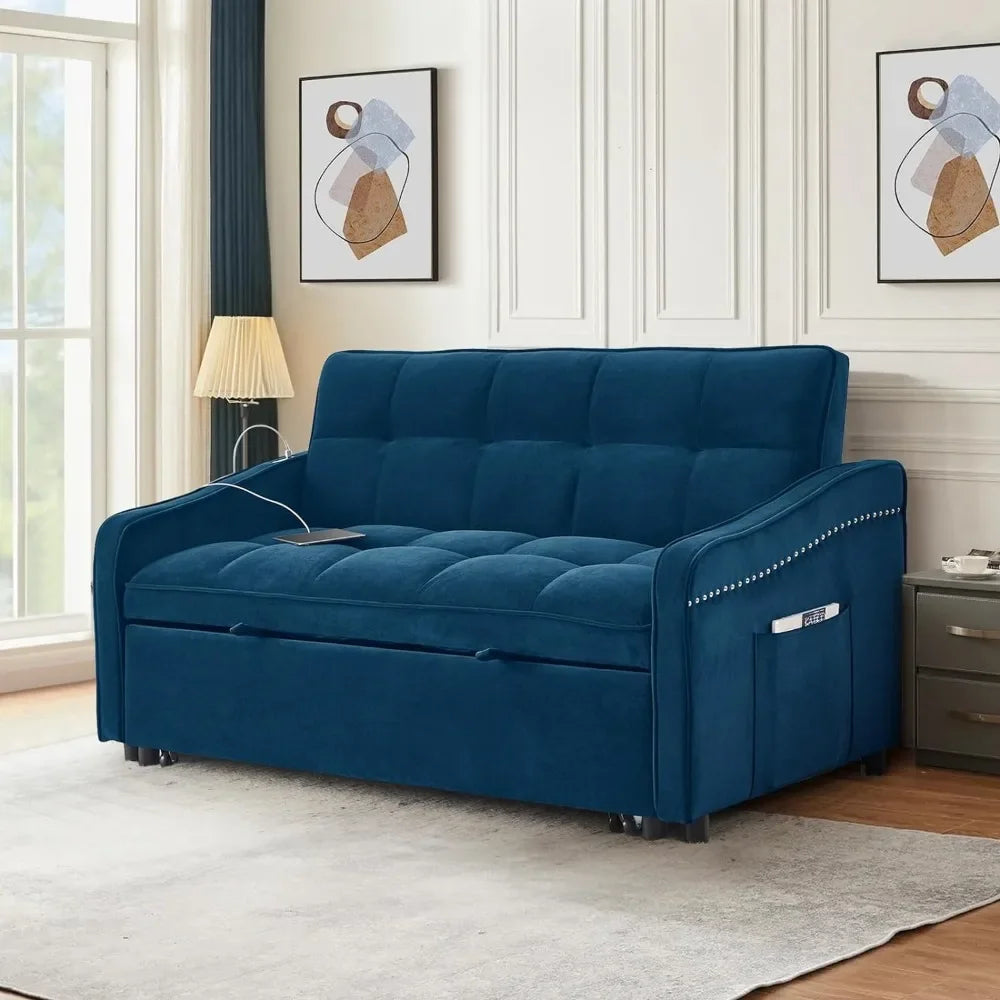 3 in 1 Sleeper Sofa Couch Bed w/USB & Type C Port, 52" Small Modern Loveseat Sofa w/Pull Out Bed