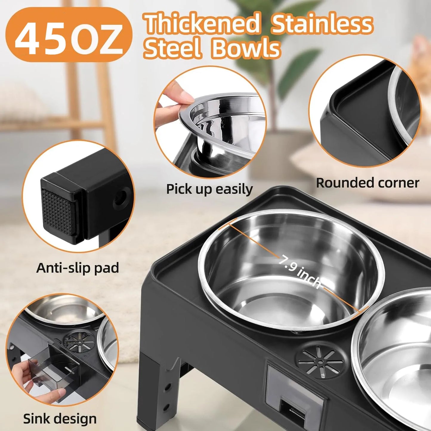 2-in-1 Adjustable Raised Dog Feeder With Double Stainless Steel Bowls