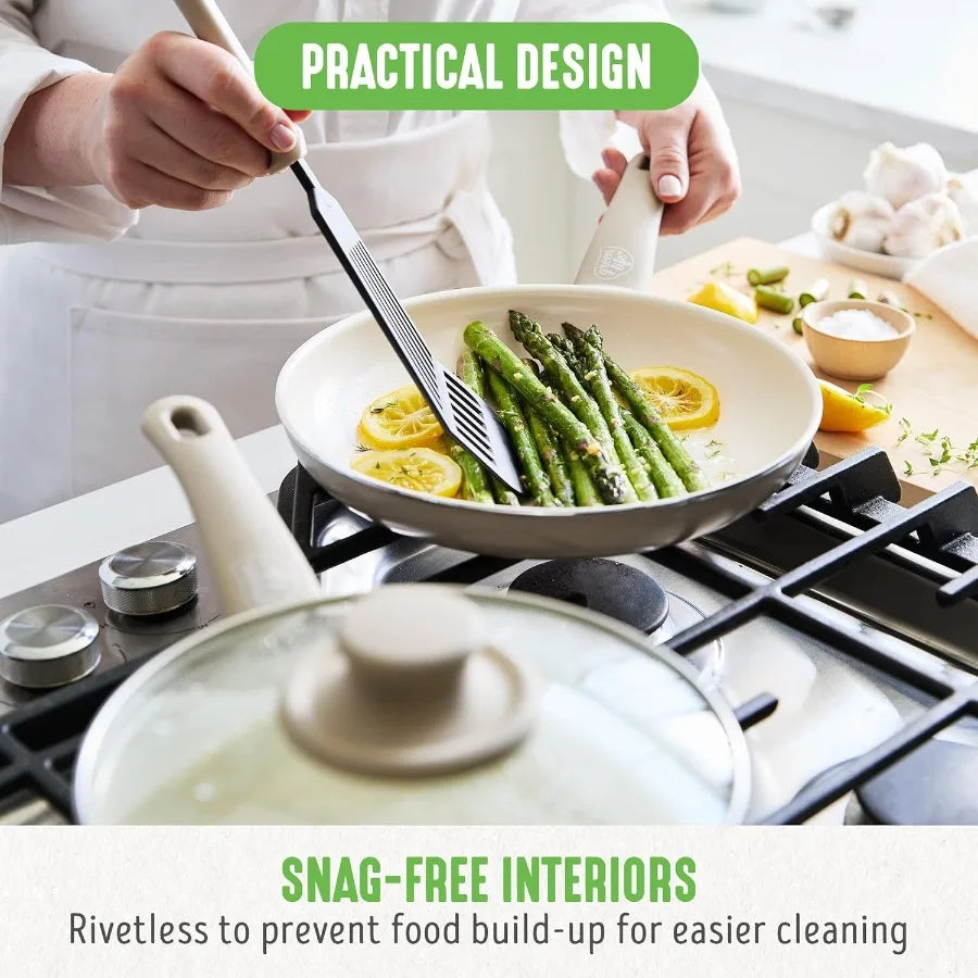 16 Piece Nonstick Cookware Set w/Soft Grip Handles for Everyday Cooking NonToxic PFAS-Free Ceramic