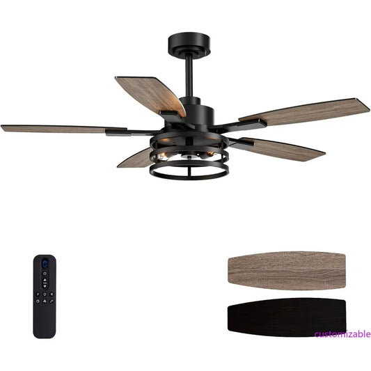 Rustic 52-Inch Ceiling Fan with Integrated LED Lights and Remote Control for Home and Outdoor Spaces
