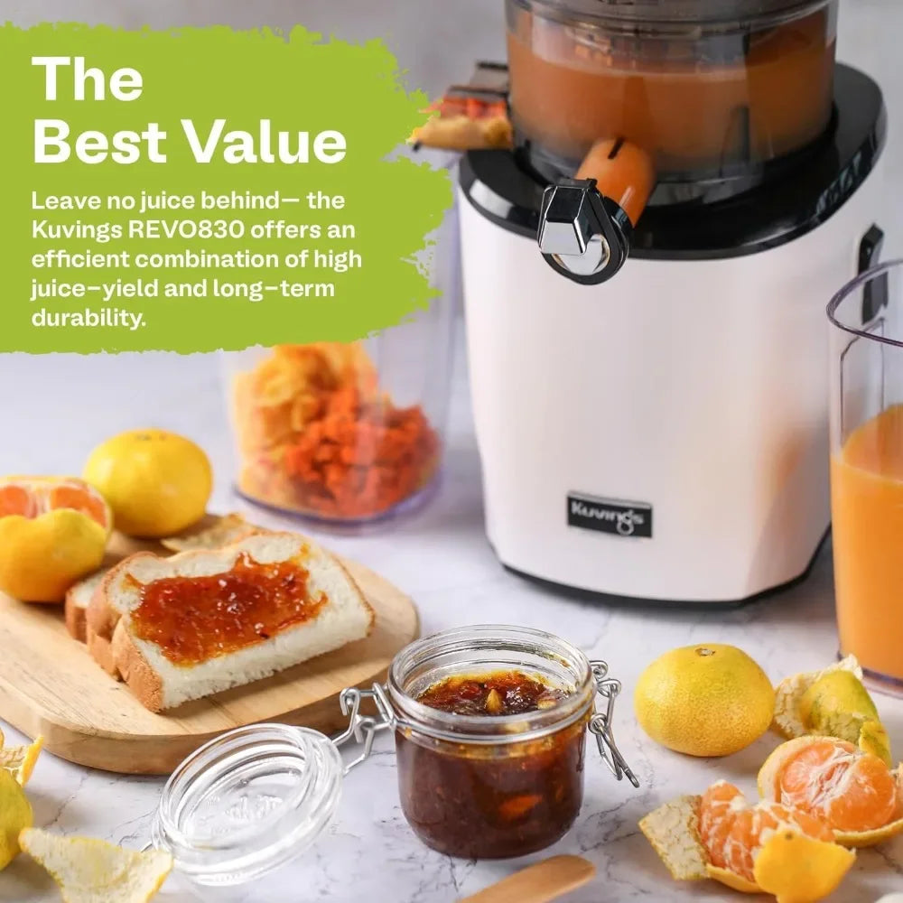 Kuvings Whole Slow Juicer REVO830W Cold Press Masticating Juicer Machine | Extra Wide 88mm & 48mm