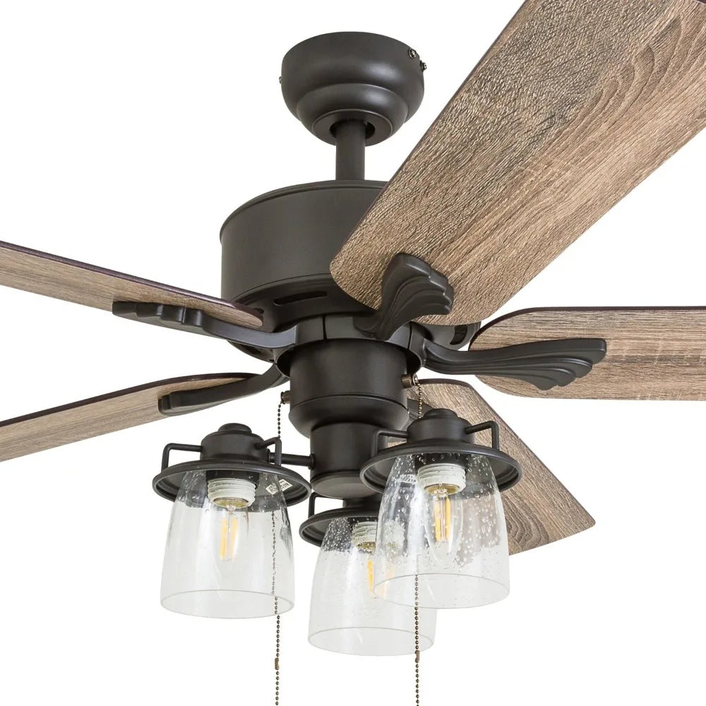 Farmhouse LED Ceiling Fan w/light, installation options, 5 blades/dual sided,reversible motor