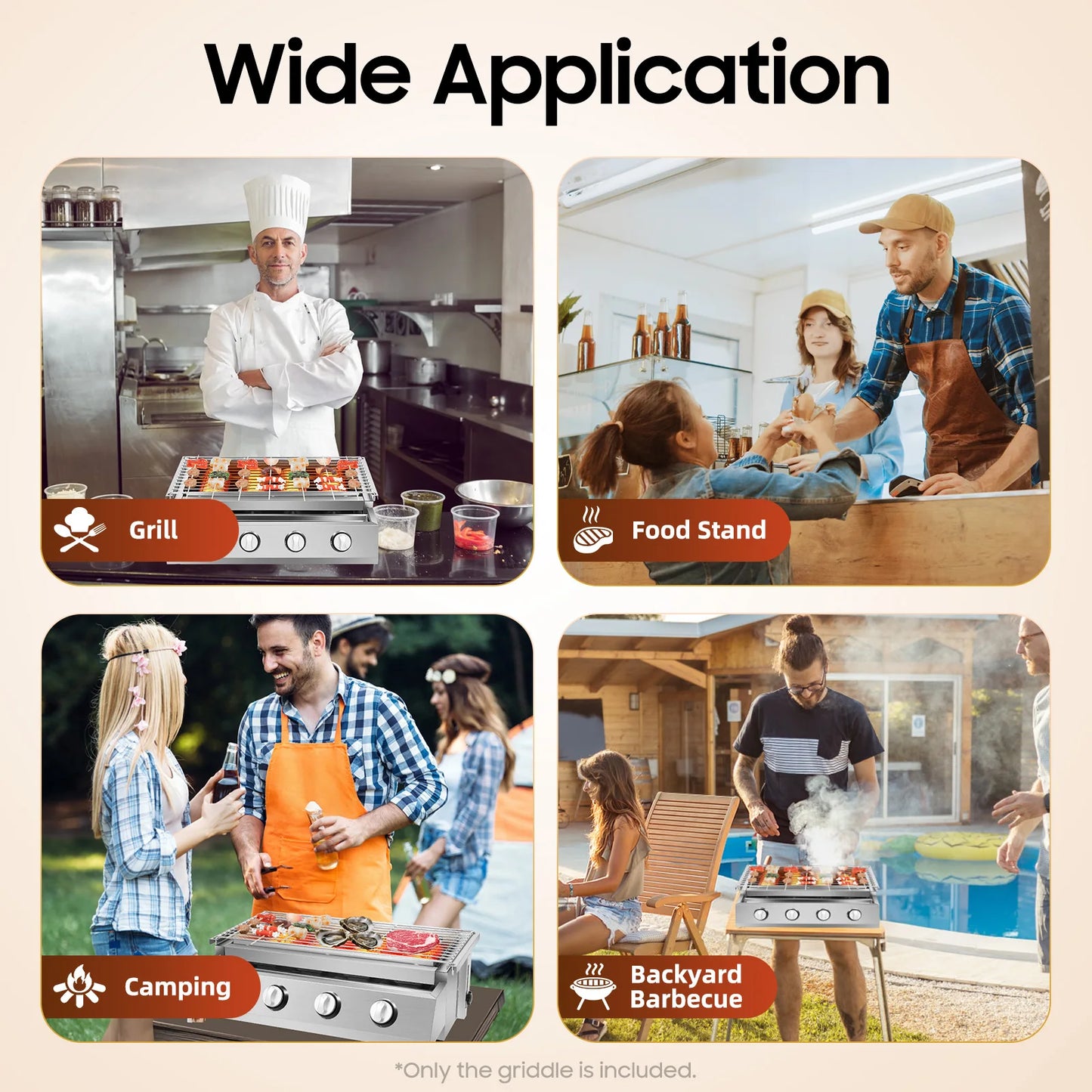 4 Burner BBQ Propane Gas Grill Stainless Steel Smokeless Barbecue Grill Portable BBQ Grill Removable