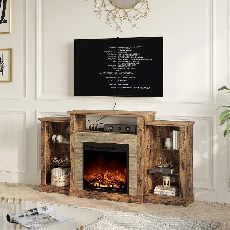 Fireplace TV Stand w/LED Lights & Power Outlets, TV Console for 32" 43" 50" 55" 65"