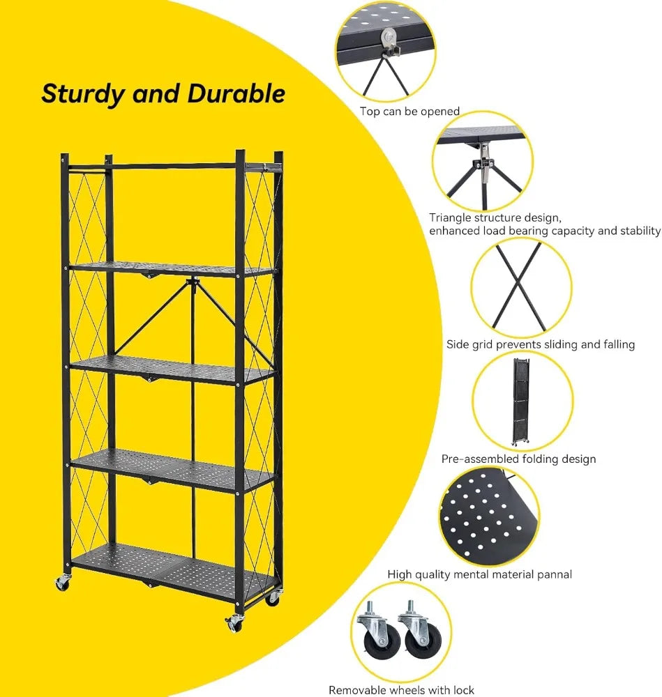 BRIAN & DANY Metal Storage Shelves - 4 Tier Shelving Unit, Folding Display Shelf Racks No Assembly