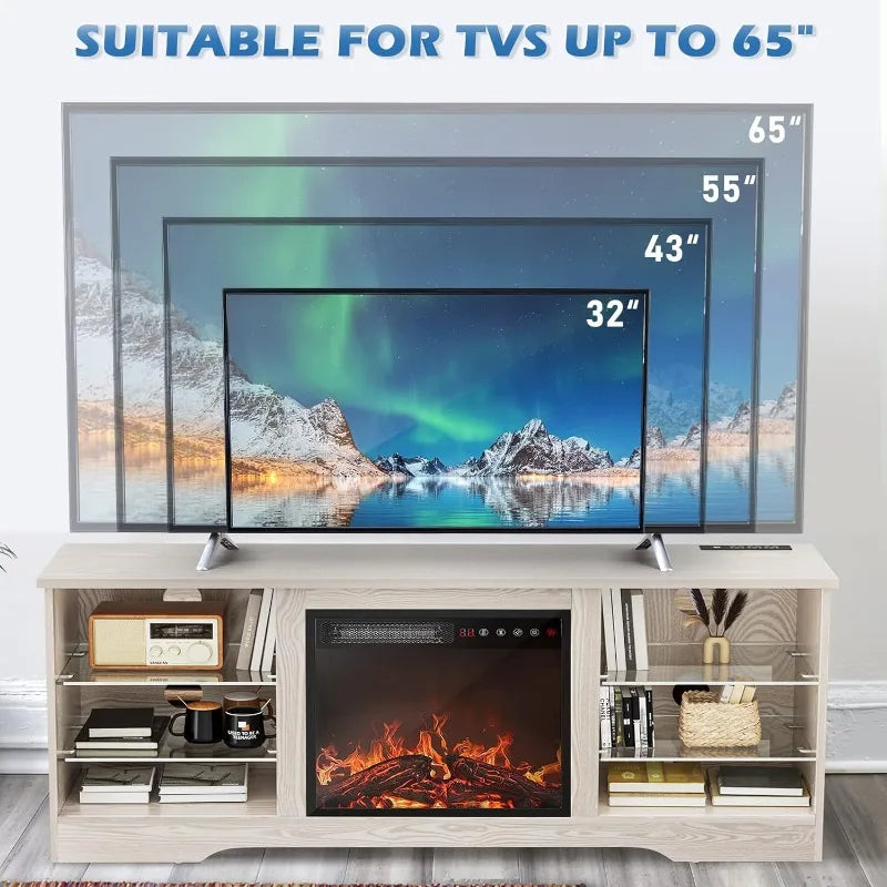 Fireplace TV Stand w/ 18'' Fireplace, Modern Entertainment Center/TVs up to 65", Media TV Console