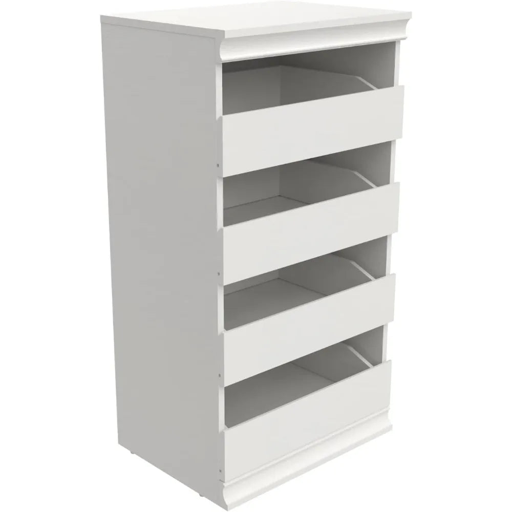 Modular Storage Unit with 4 Drawers, Wood Closet Organizer, Stacking, Full Backer, Storage, Decorative Trim, White