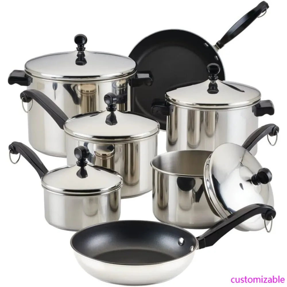 Classic Stainless Steel 15-Piece Cookware Set with Pots and Pans, Silver