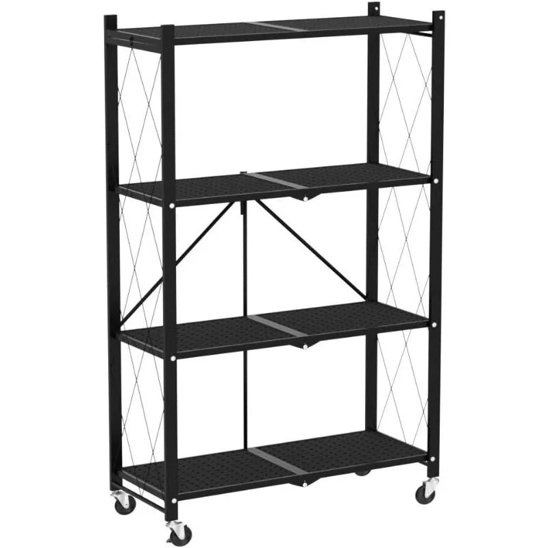 5-Tier Heavy Duty Foldable Metal Rack Storage Shelving Unit with Wheels Moving Easily Organizer