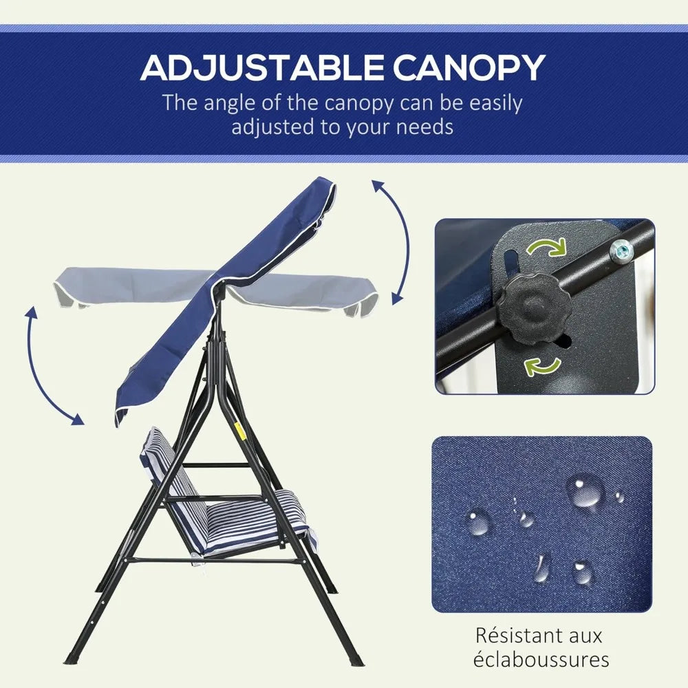 Outsunny Outdoor Patio Swing w/ Removable Cushion, Steel Frame Stand & Adjustable Tilt Canopy