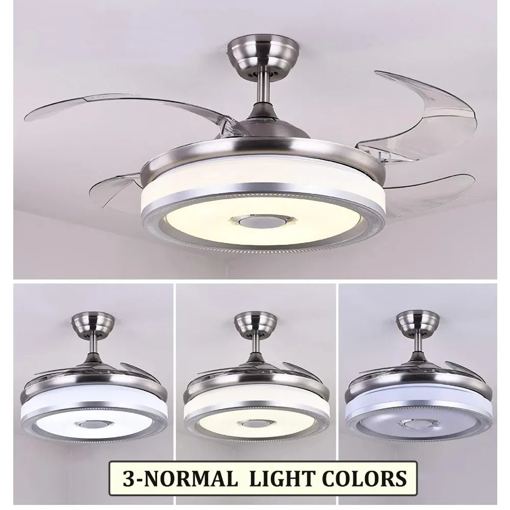 Smart Ceiling Fan/Light, Bluetooth Speaker Chandelier/ Retractable Blades Fandeliers w/Remote