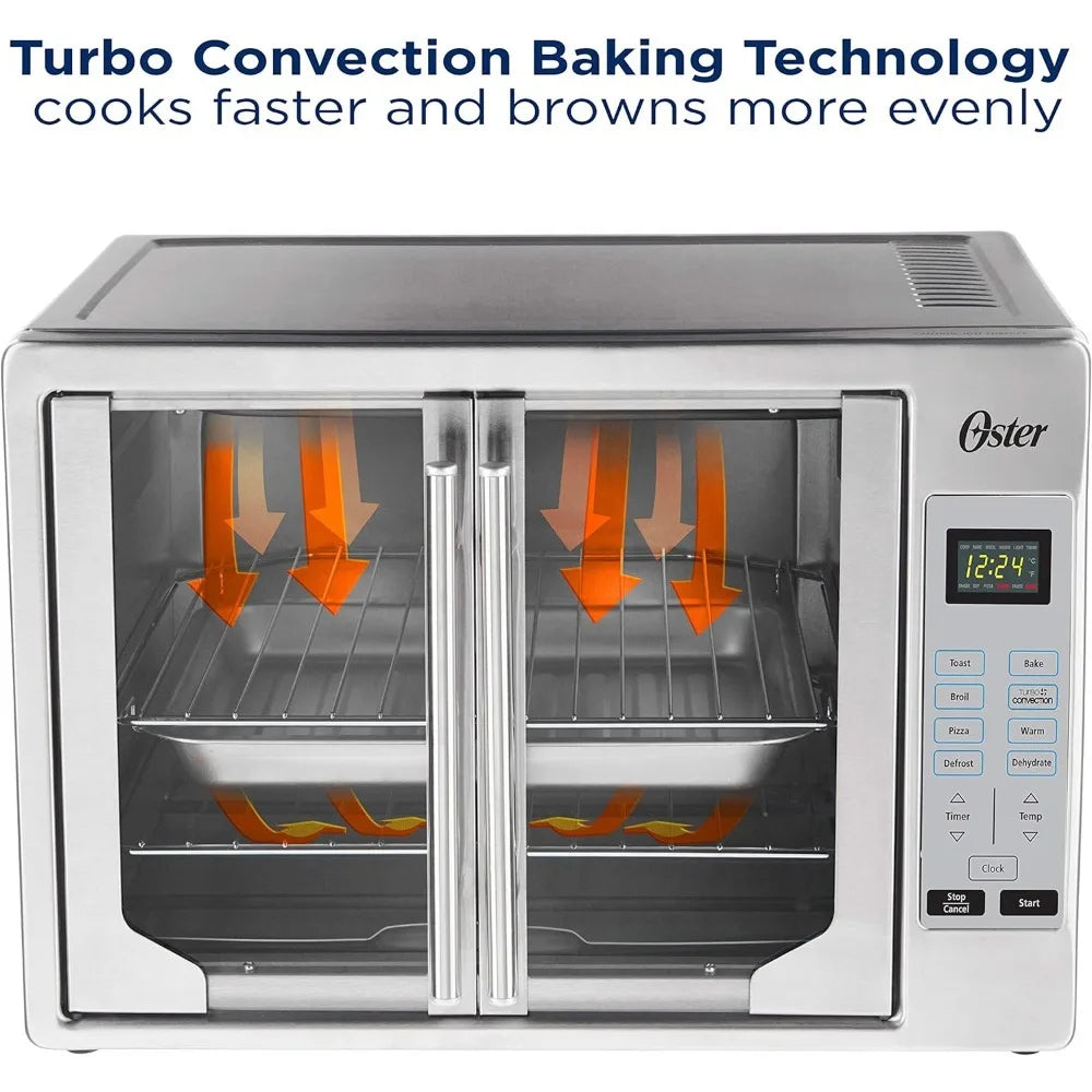 Oster Convection Oven, 8-in-1 Countertop Oven, XL Fits 2 16" Pizzas, Stainless Steel French Door