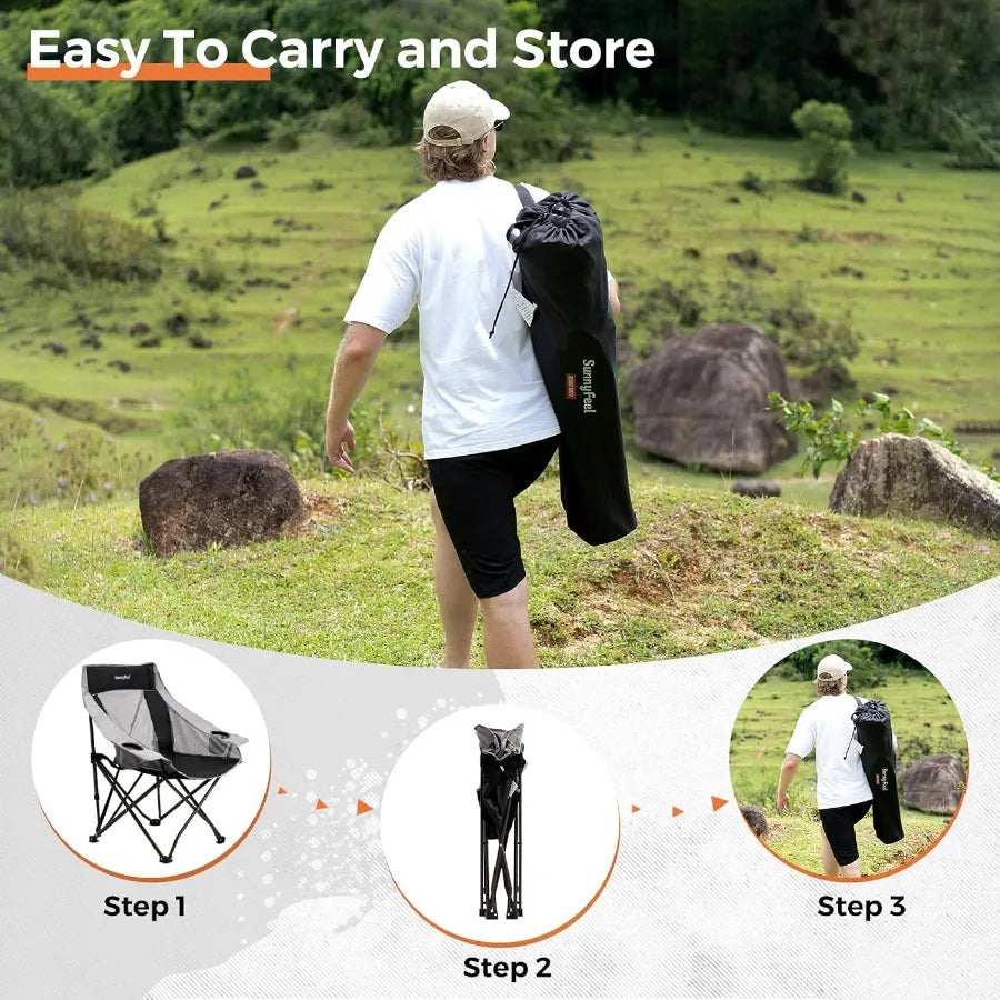 2 Pack Lightweight Oversized Camping Chairs Portable Folding Chair w/Side Pockets Cup Hold