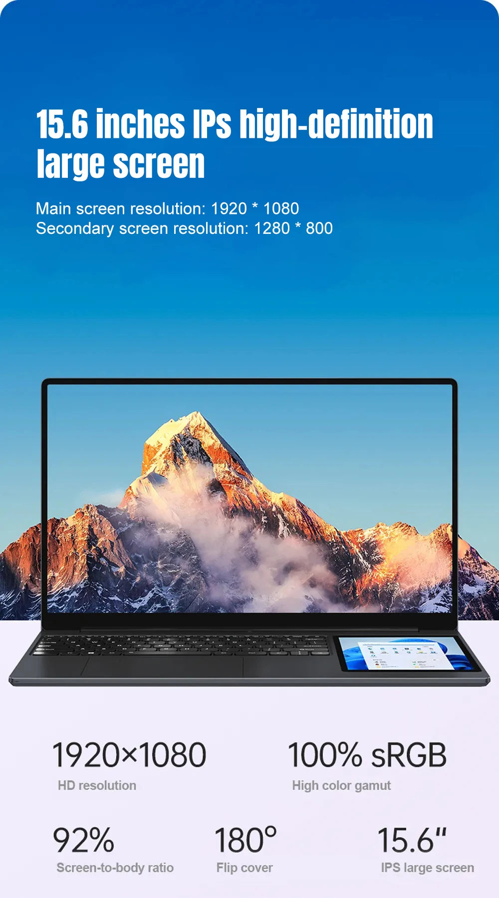 CRELANDER X15 Dual Screen Laptop 15.6" IPS+7" Touch Screen 16G DDR4 2TB SSD Intel N100 Windows11