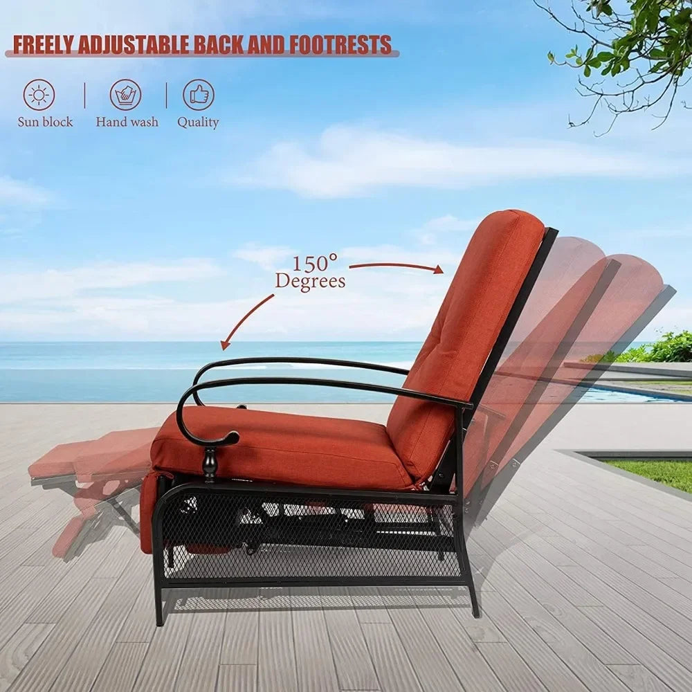 Adjustable Outdoor Lounge Chair Metal Patio Relaxing Recliner Chair (Red) Leisure Chaise