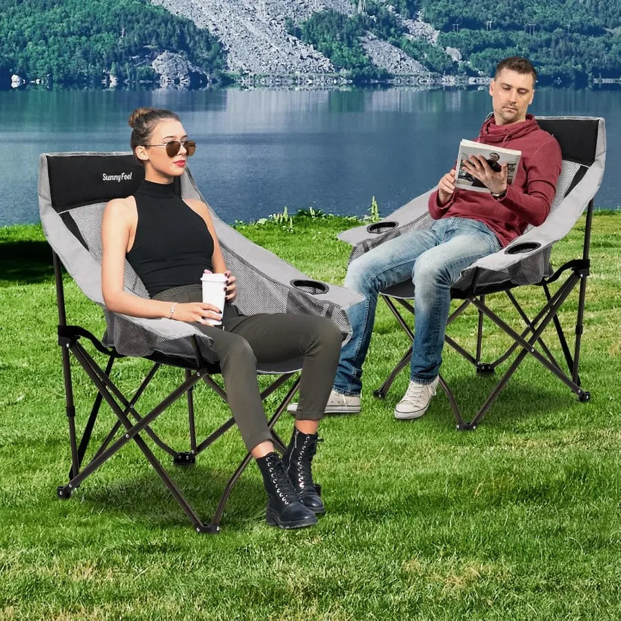 2 Pack Lightweight Oversized Camping Chairs Portable Folding Chair w/Side Pockets Cup Hold