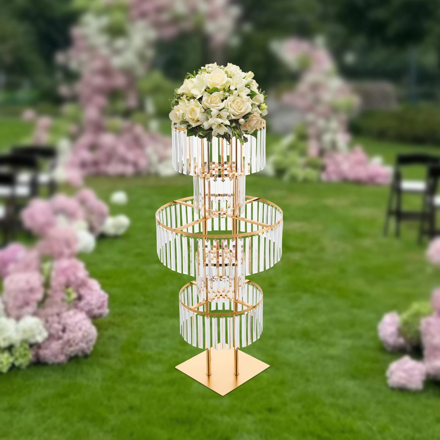 5 Tiers Gold/Silver Wedding Centerpieces Flower Stand Vase Centerpiece Acrylic Flower Stand