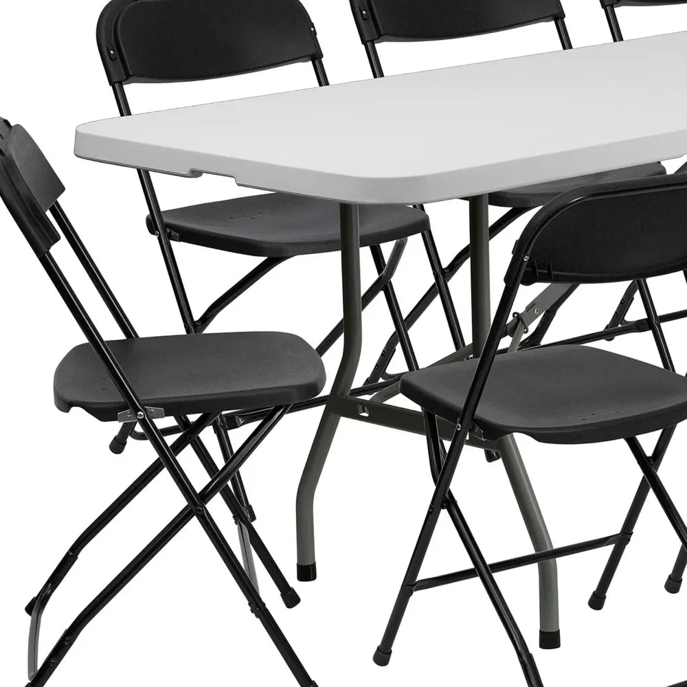 8' Plastic Bi-Fold Table Set w/10 Folding Chairs, 11-Piece Rectangular Folding Table and Chairs Set