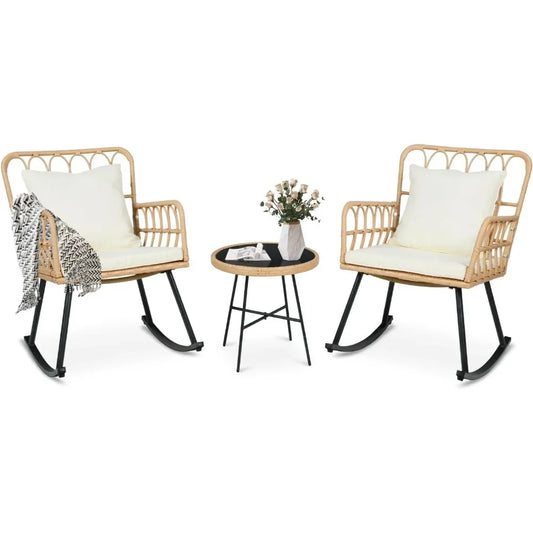 Patio Rocking Chairs Set of 2 - Widen Outdoor Wicker Rattan Rocking Chairs w/Thickened Cushions