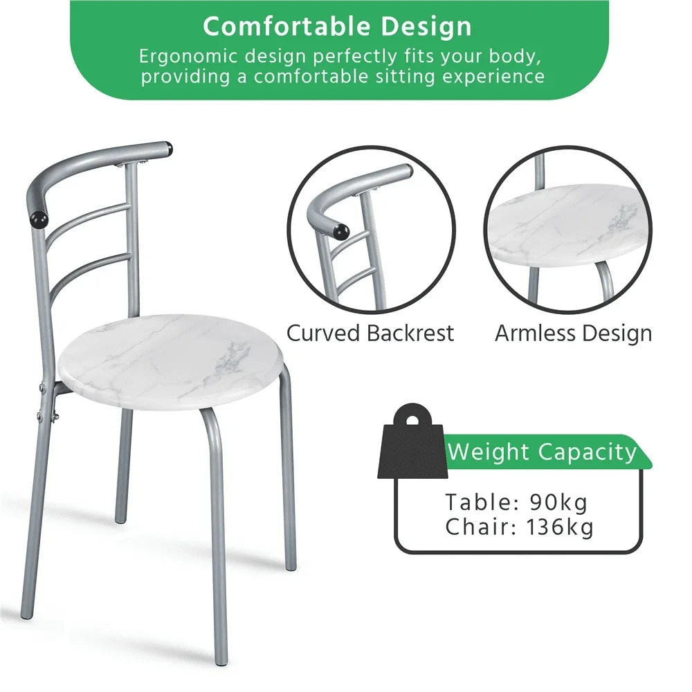 Alden Design Modern Dining Set 3pcs round Table And 2 Chairs Multiple Colors Available