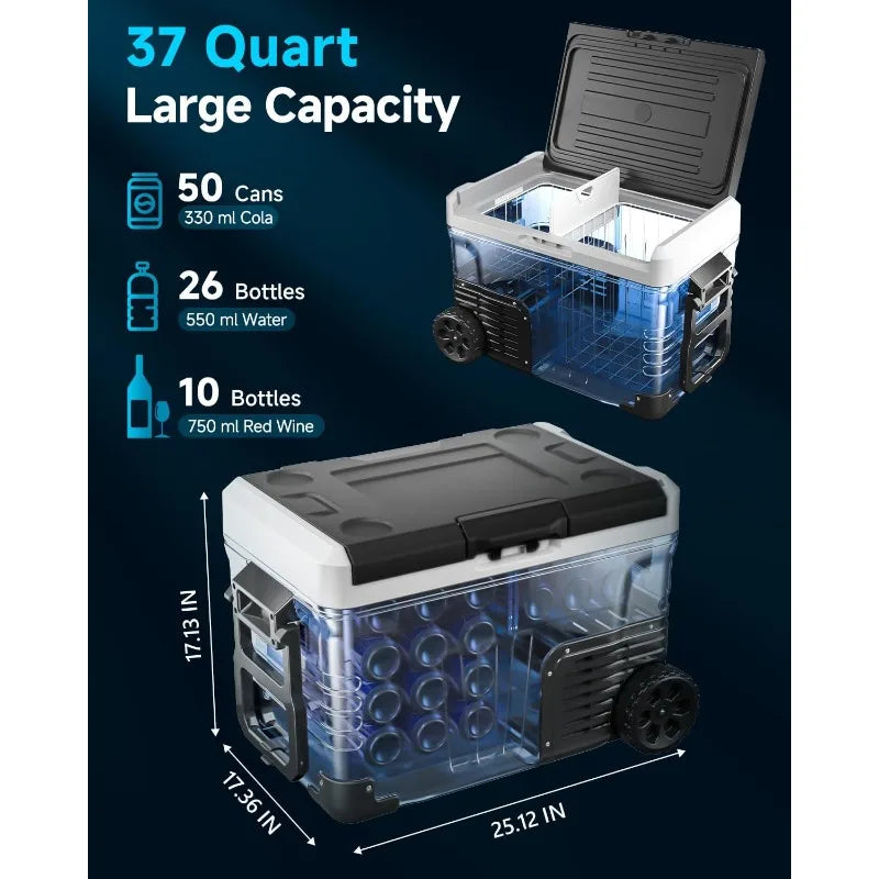 Portable 12V Refrigerator - 37 Quart(35L) Electric Cooler w/12/24V DC&110V AC