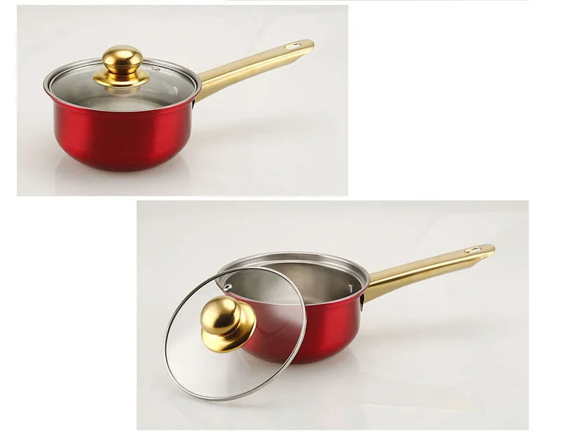 OGMY 12PCS of Stainless Steel Colored Cookware Set Non-stick Pan Gold-plated Handle Soup Pot