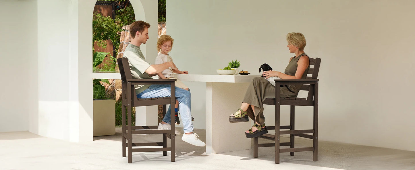 Two Piece Set High Top Patio Adirondack Chairs, Balcony Height Outdoor Barstool Seating Combination