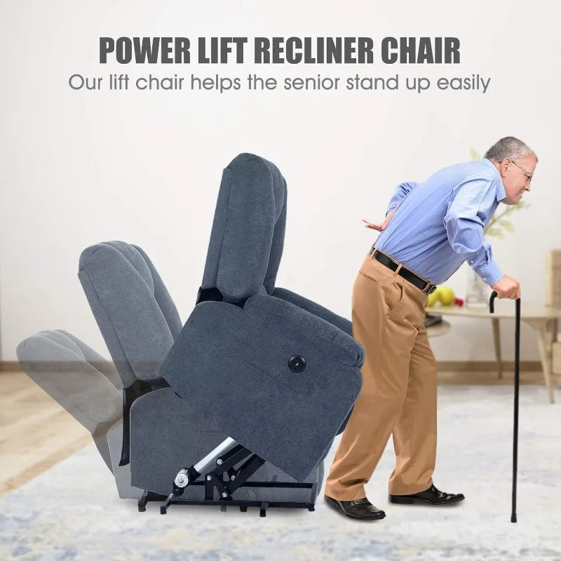 Power Lift Recliner Chair for Elderly, Plush Fabric Electric Recliner w/Heated & Vibration Massage