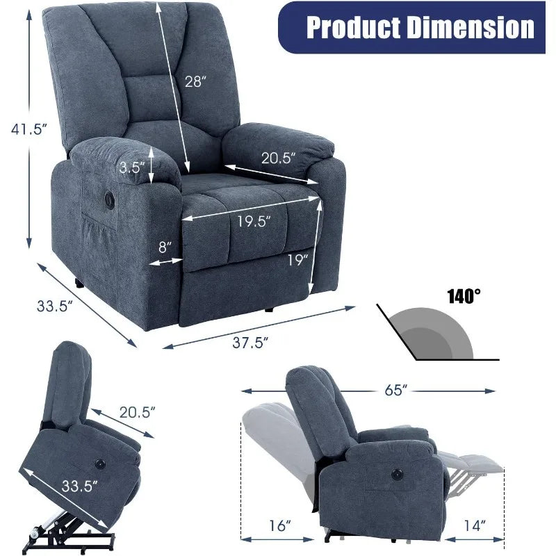 Power Lift Recliner Chair for Elderly, Plush Fabric Electric Recliner w/Heated & Vibration Massage